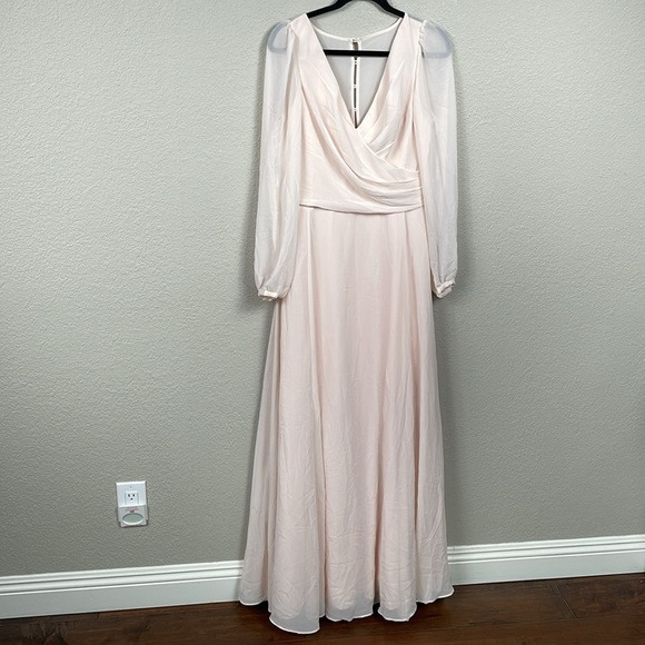 New Watters & Watters x BHLDN Nova Maxi Dress Ice Pink Chiffon Sz 10 - Picture 3 of 12